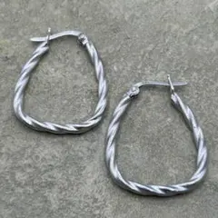 シルバー925 Sterling ツイストフープピアス/軽研磨仕上げ/両耳