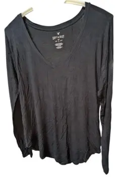 Soft & Sexy ブラック Vネック 長袖カットソー L