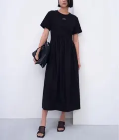 h&m フレアスカートワンピース　XSサイズ　ブラック　黒　ロングワンピース