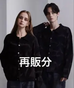 CLEL】ベーシック/スプレー畦編みニットシャツカーディガン レッド系