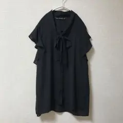 【ZARA BASIC】ザラベーシック　美品 ブラックリボン付きブラウス L