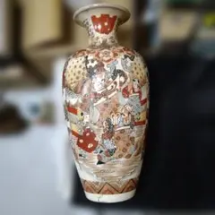 明治初期 上手 薩摩焼盛上人物画花瓶一対 木箱付 東Y8-0512☆1Fトニオ