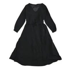 美シルエット✨ KBF＋　ブラック ロングワンピース Vネック ウエストリボン