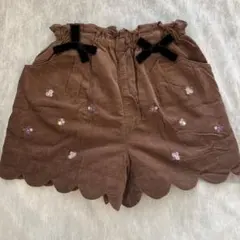 アナスイミニ ブラウン　お花刺繍　スカラップ　キュロット 130