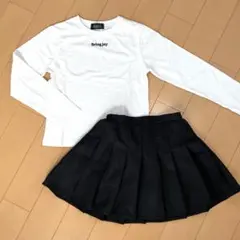 女の子　ギャル　ロンT 黒いプリーツスカート　140