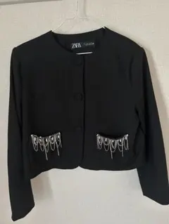 ZARA ブラック ノーカラージャケット L 38