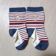 ファミリア　ベビー靴下 ボーダー 刺繍 滑り止め付き　011サイズ