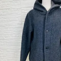 BLUE WORK チャコールグレー　ウール混フード付きハーフコート　S