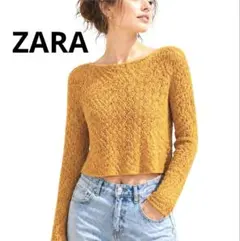 ZARA◯ 透かし編み長袖 トップス【M】ショート丈マスタード　春ニット