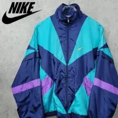 古着 90s NIKE ナイキ 刺繍 ナイロンジャケット マルチブルー XXL