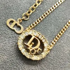 美品✨Christian Dior ロゴ ラインストーン ネックレス ゴールドのサムネイル
