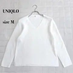 UNIQLO Vネックニット M ホワイト コットン混 春ニット