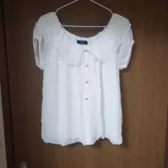 Hudson半袖ブラウス ホワイト ビジュー付き襟のサムネイル