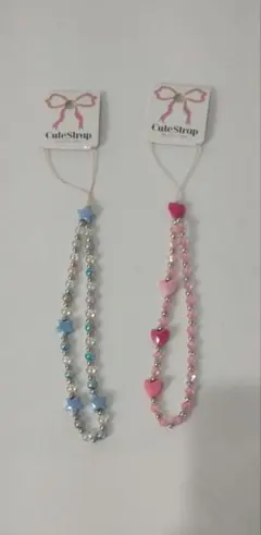 CuteStrap ビーズストラップ　スター＆ハート　　2個セット