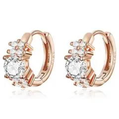 フープピアス ワンタッチ ストーン ピンクゴールド