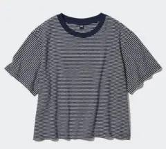 【美品】ユニクロ スラブジャージーボーダークロップドT ネイビー