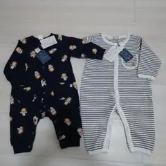 ネイビー ライオン柄ロンパース 60-70