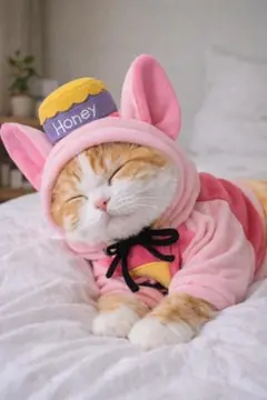 【在庫限り・冬物処分】猫用 くま耳コスプレフード 防寒 冬服 （ピンク・レッド）