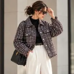 ZARA ザラ ツイードジャケット フリンジデザイン チェック柄　長袖　シャツ