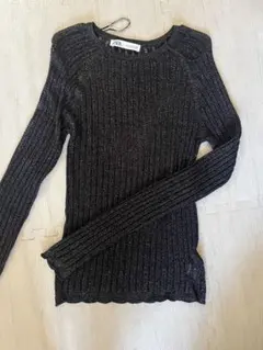 ZARA ラメ入り リブニット 長袖 ブラック Mのサムネイル