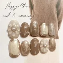 ☆A-465☆ネイルチップ ほうじ茶ラテのニュアンスネイル