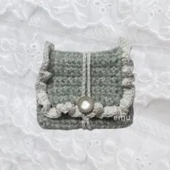 ハンドメイド 編み物 かぎ針編み マルチポーチ デジカメケース ライトグリーン