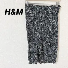 限定品★ H&M 【UK12】フラワープリント フレアスカート ブラック