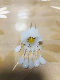 手作り、和服,浴衣，まつり、七五三， 琉璃白い花のかんざし