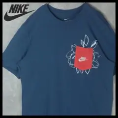 【希少】ナイキ Tシャツ 胸ポケット 刺繍ロゴ 青 ブルー XL ワンポイント