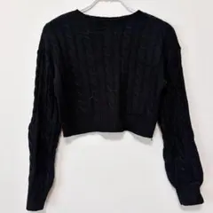 ✨️お買得‼️ ケーブルニット クロップド セーター 【S】 ブラック 黒 シンプル