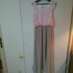 ピンク×ベージュノースリーブマキシワンピ