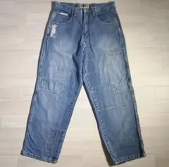 SOUTHPOLEサウスポール ツギハギステッチ極太デニムW36 古着B2738