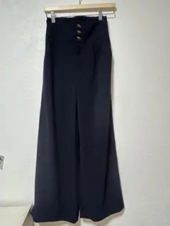ネイビー ハイウエスト ワイドパンツ