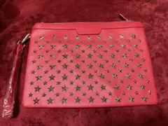 赤 レザー 星型スタッズ クラッチバッグ