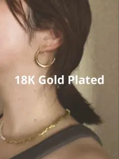 18K Gold Plated ユニークシェイプフープピアス