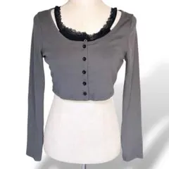 レディース 長袖 トップス ショート丈 クロップド丈 アンサンブル風 レイヤード