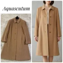 アクアスキュータム アンゴラカシミヤ混 ファー付ウールコート 赤 4F M 