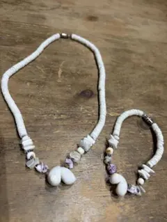 ホワイト貝殻ネックレスとブレスレットセット