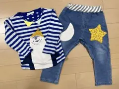 BABYCHEER ぺんぎんボーダートップス&月星デニムパンツ セット 100