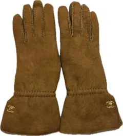CHANEL ブラウン スエード ムートン ターンロック グローブ 手袋