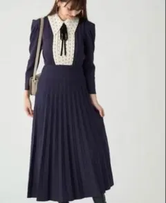 SNIDEL Sustainableブラウスカラードッキングニットワンピース　1