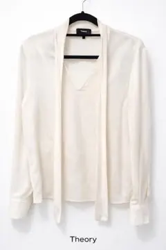 【訳あり】Theory シルク100% ボウタイブラウス S アイボリー