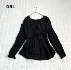【GRL】ブラウス　長袖　ウエストマーク　ボタン　裾フレアブラウス　ブラック　M
