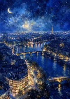 1300 風景画 星空 満月 湖畔 街並み ゴッホ風 油絵風 油彩 インテリア