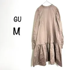 GU ジーユー チュニック ワンピース ブラウン M ひざ丈 パフスリーブ茶色