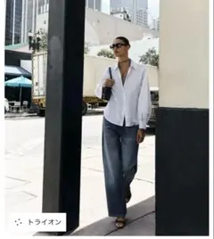 新作　今シーズン zara ストライプコットンシャツ　ホワイト　XL 完売品