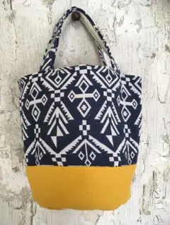 バケツトートバッグ　ジャガード織　ネイティブ柄　マスタード幾何学模様