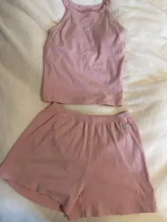 ジェラートピケ　リブ素材 タンクトップとショートパンツセット　サーモンピンク