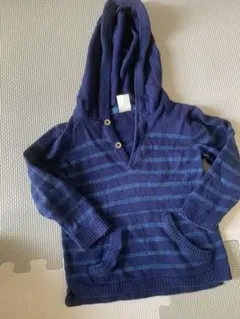 H&M ネイビー ストライプ フード付き トレーナー 80/48