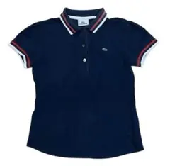 LACOSTE フロントロゴ ワッペン 鹿の子 ネイビー ポロシャツ 40